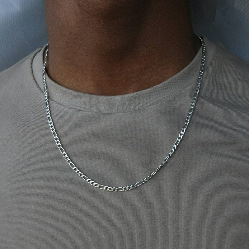 Steel Figaro Chain for Men - Durable Stainless Steel Necklace – Silver ...
